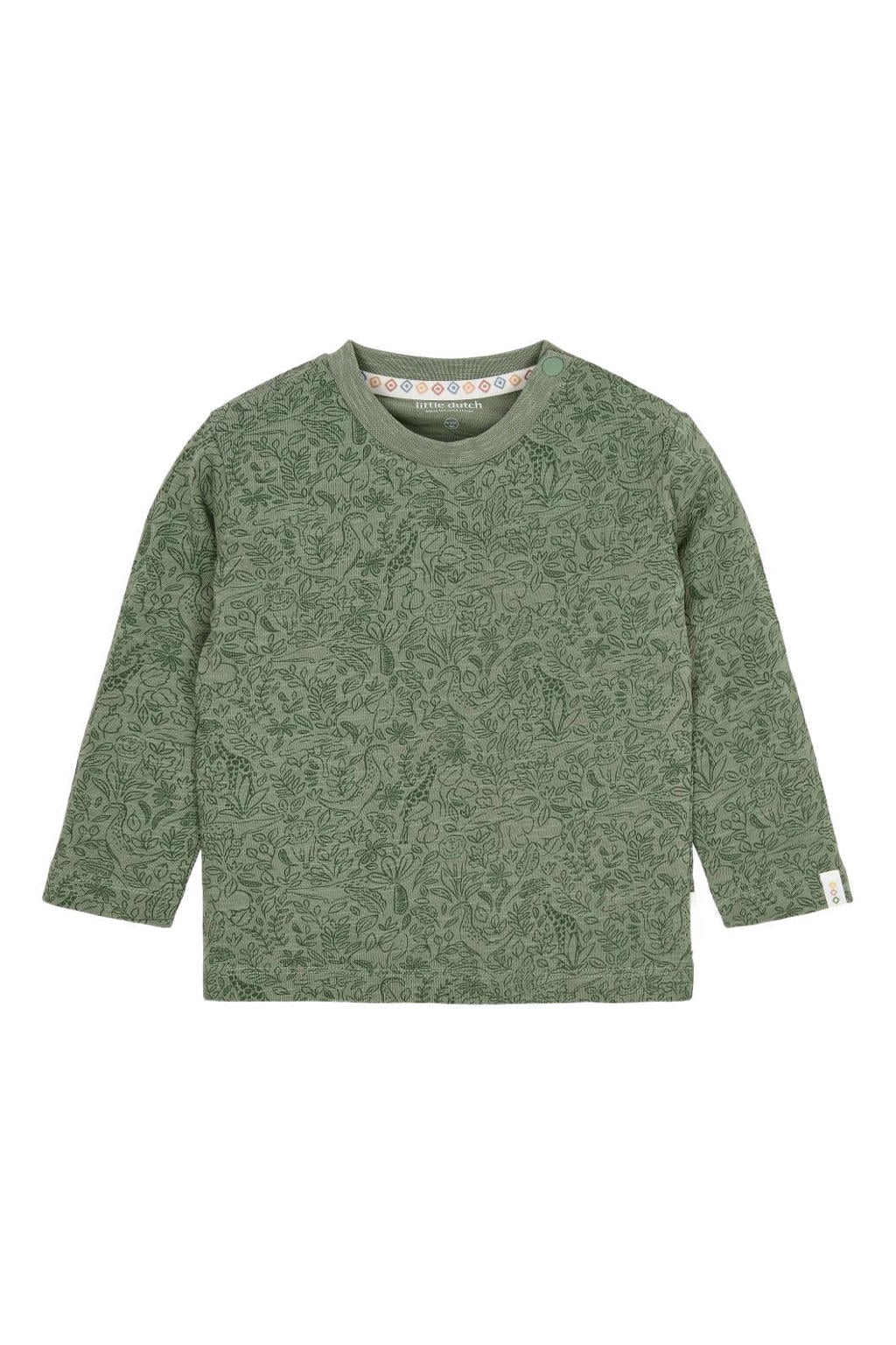 Groene jongens Little Dutch longsleeve van katoen met lange mouwen, ronde hals en drukknoopsluiting
