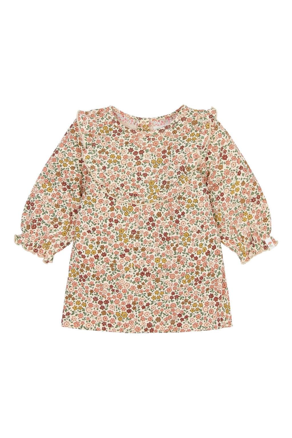 Beige, roze en groene meisjes Little Dutch van katoen met lange mouwen, ronde hals, drukknoopsluiting en ruches