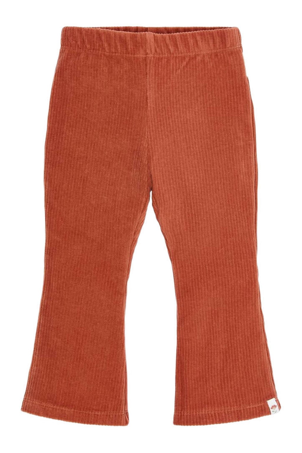 Terracottakleurige meisjes Little Dutch corduroy flared broek met elastische tailleband en effen