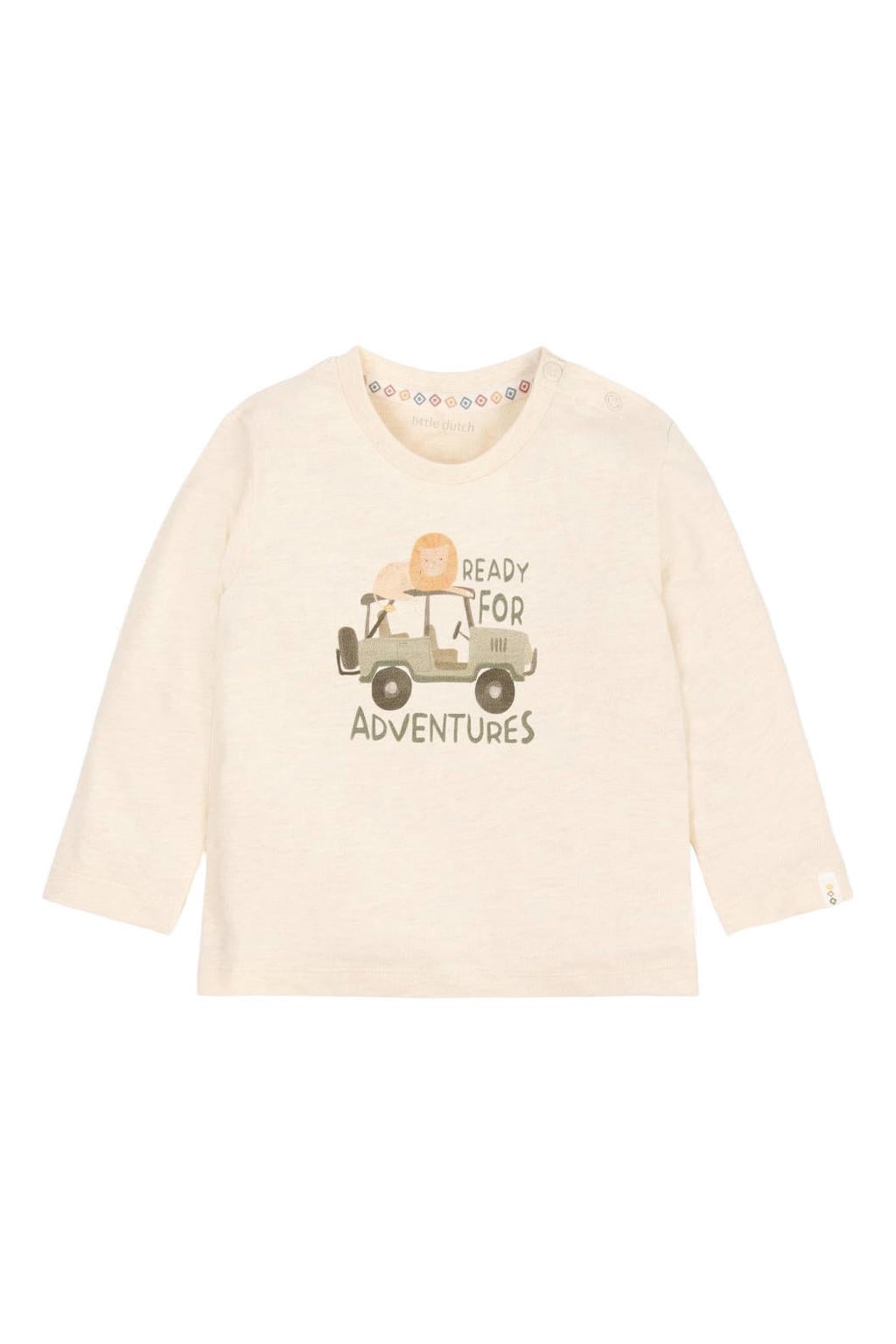 Beige jongens Little Dutch longsleeve van katoen met printopdruk, lange mouwen, ronde hals en drukknoopsluiting