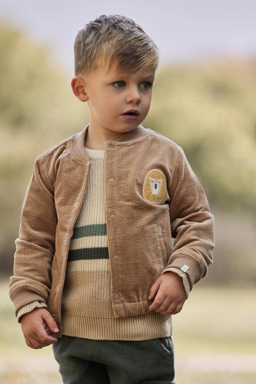 Bruine jongens Little Dutch katoenen sweatvest met lange mouwen, ronde hals, knoopsluiting en geribde boorden