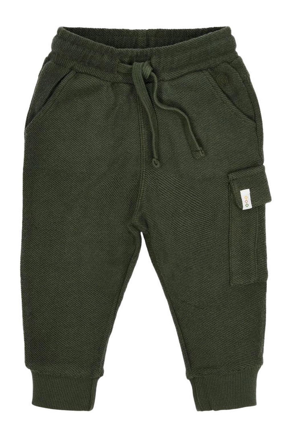 Groene jongens Little Dutch cargobroek van katoen met elastische tailleband met koord en effen