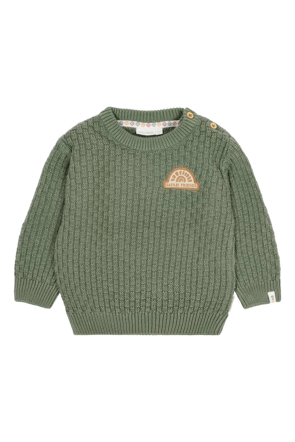 Groene jongens Little Dutch katoenen gebreide trui met lange mouwen, ronde hals en drukknoopsluiting