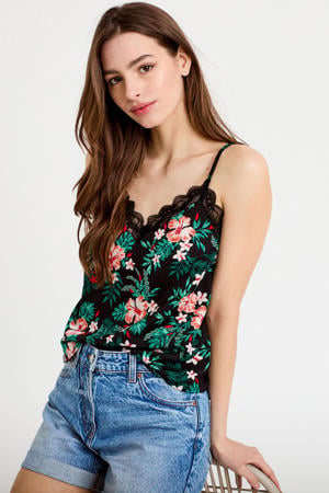 gebloemde top - zwart