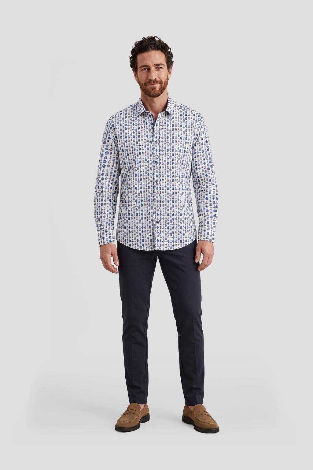 Witte heren A fish named Fred regular fit casual overhemd van katoen met lange mouwen en klassieke kraag