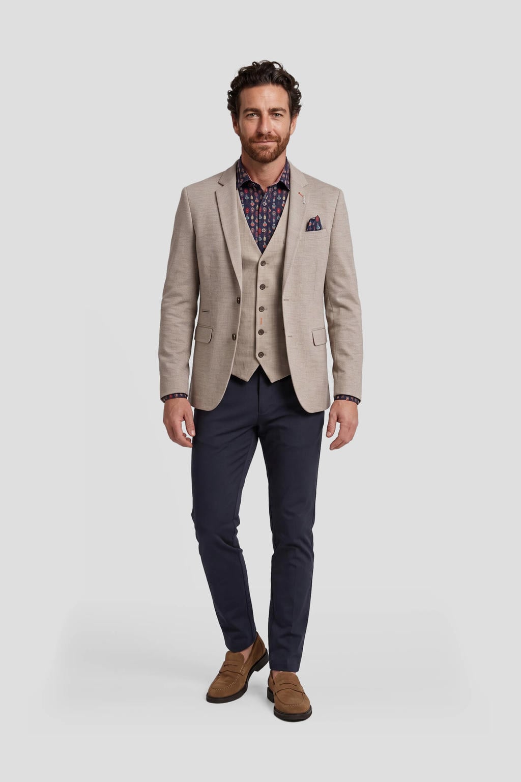 Beige heren A fish named Fred regular fit colbert van polyester met effen