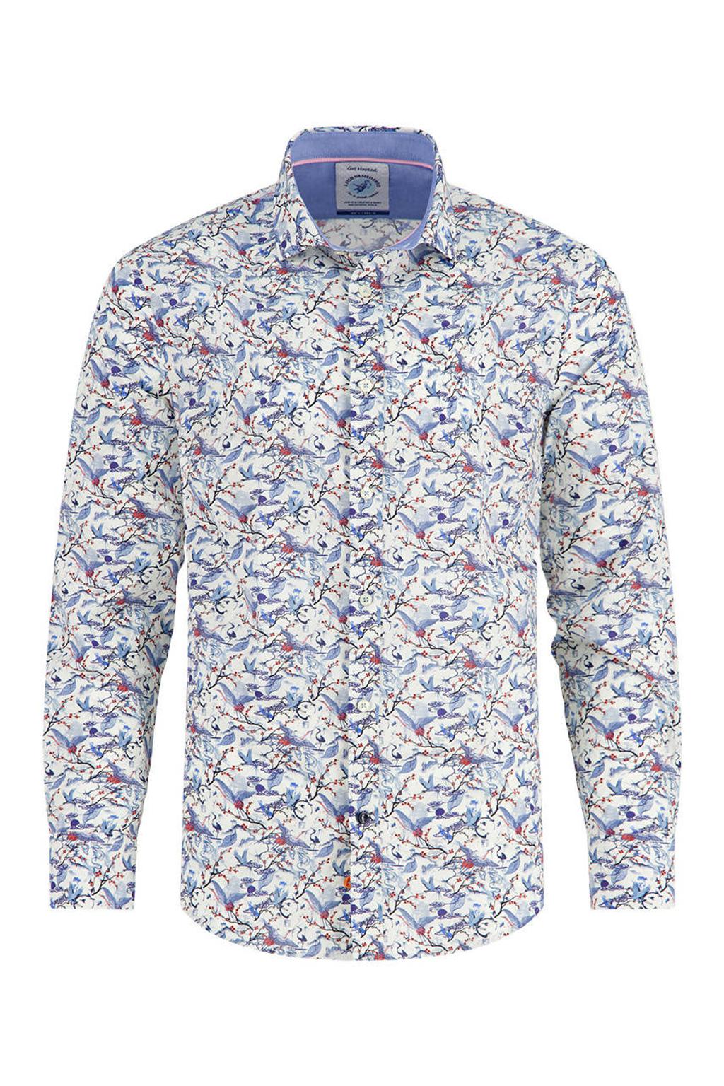 Witte heren A fish named Fred regular fit casual overhemd van katoen met lange mouwen en klassieke kraag