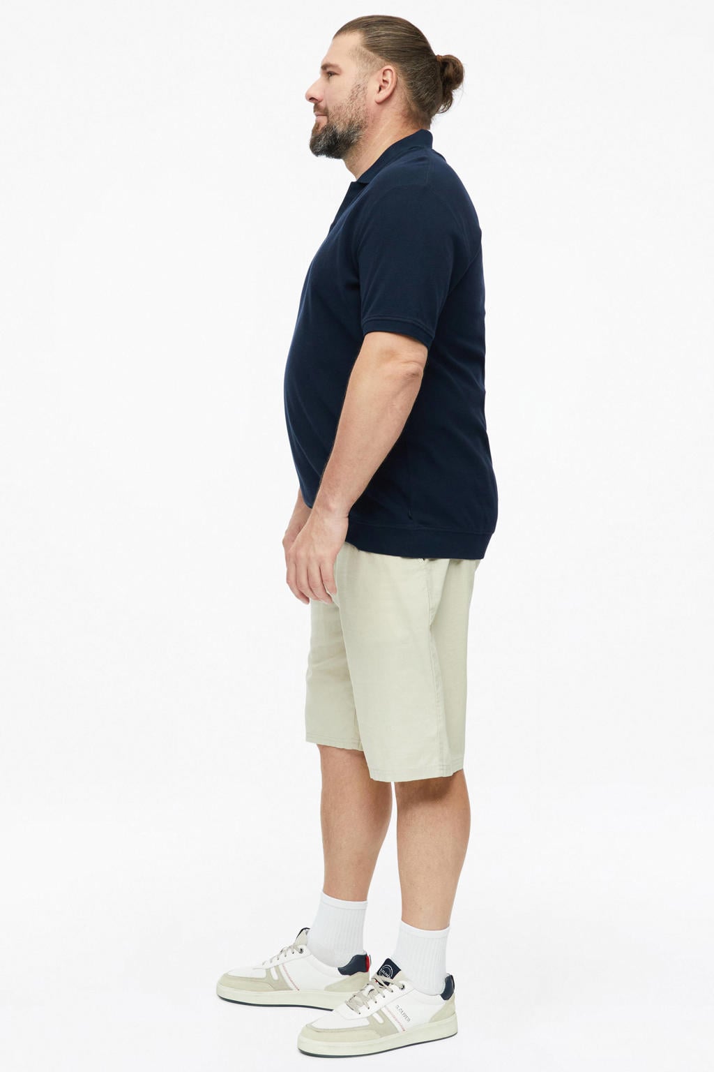 Donkerblauwe heren s.Oliver Big Size regular fit polo zwart van katoen met effen en korte mouwen