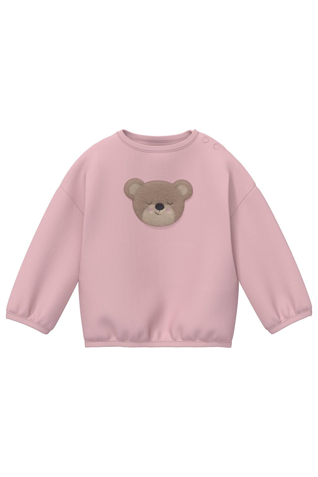 Roze jongens en meisjes s.Oliver sweater met printopdruk, lange mouwen, ronde hals, drukknoopsluiting en elastische boord