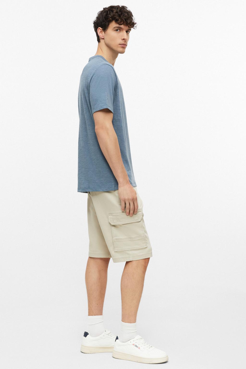 Lichtblauwe heren s.Oliver regular fit T-shirt van katoen met effen, korte mouwen en ronde hals