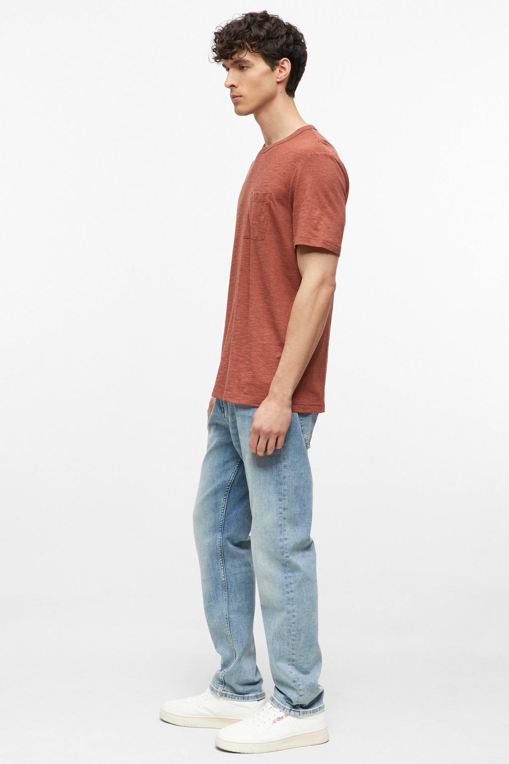 Bruine heren s.Oliver regular fit T-shirt van katoen met effen, korte mouwen en ronde hals