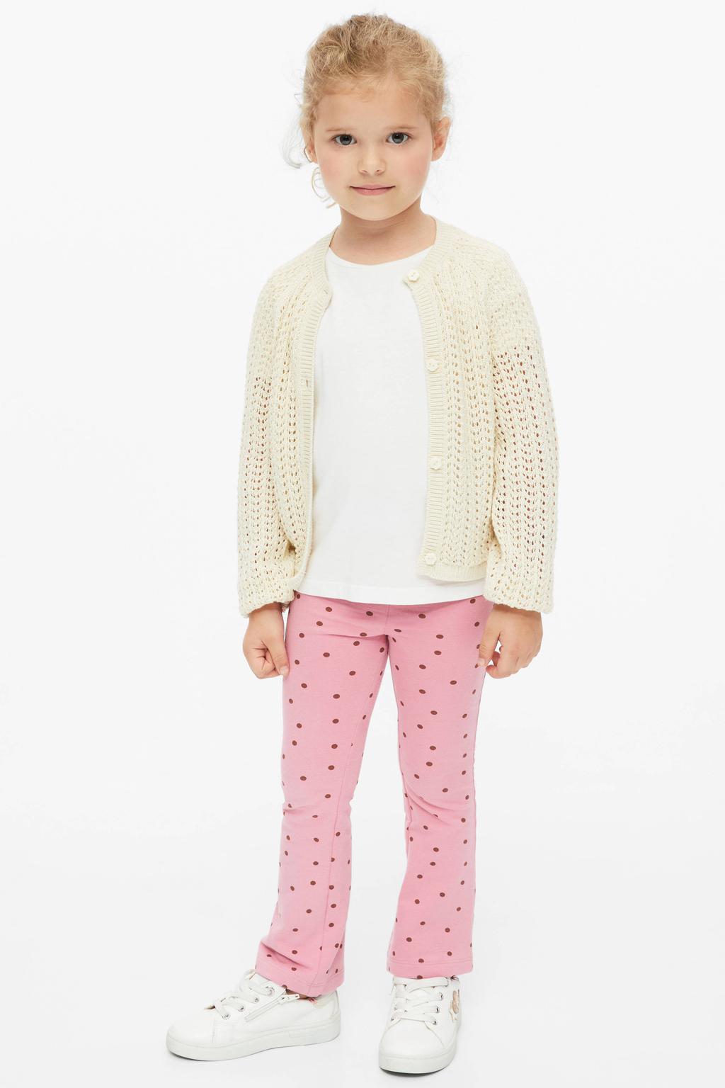 Roze en bruine meisjes s.Oliver legging van stretchkatoen met elastische tailleband en stippenprint