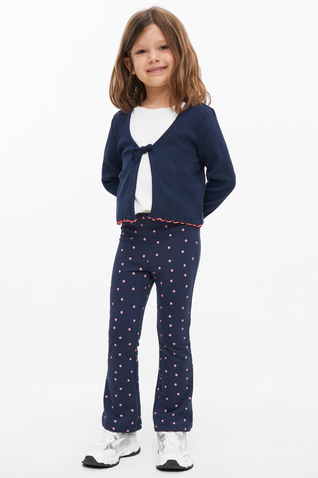 Donkerblauw en roze meisjes s.Oliver legging en glitters met elastische tailleband en stippenprint