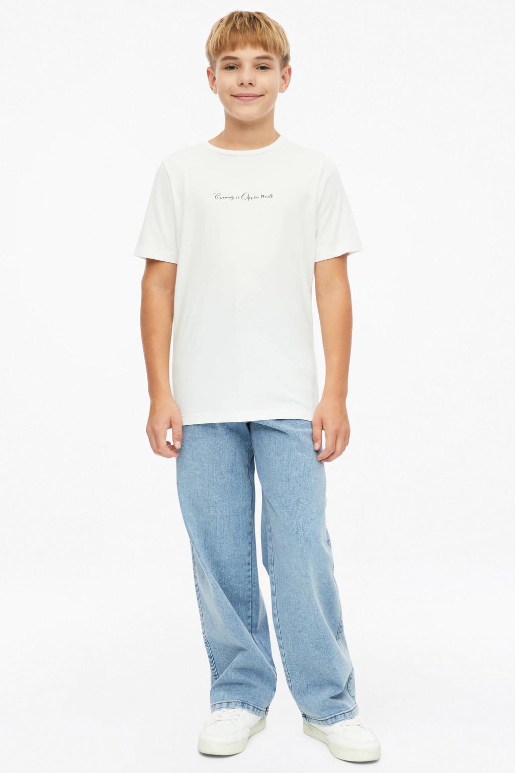 Witte jongens s.Oliver T-shirt van katoen met tekst print, korte mouwen en ronde hals