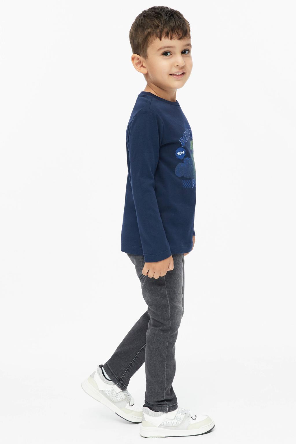 Donkerblauwe jongens s.Oliver gestreepte longsleeve van katoen met lange mouwen en ronde hals