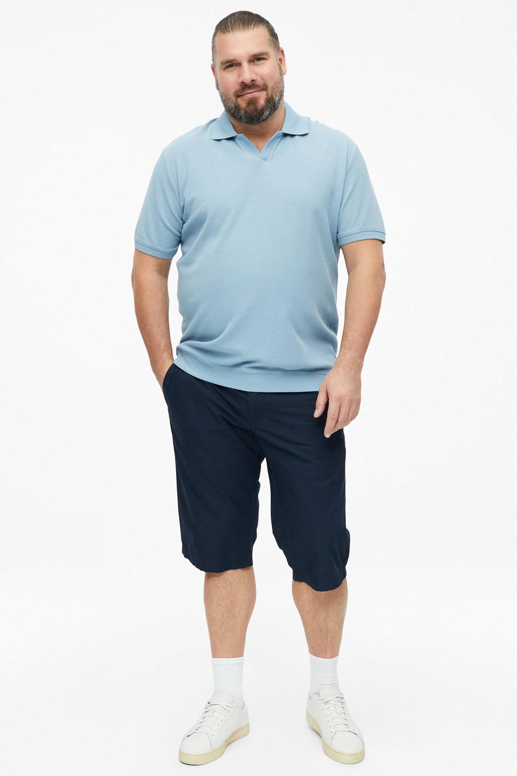 Lichtblauwe heren s.Oliver Big Size regular fit polo van katoen met effen en korte mouwen