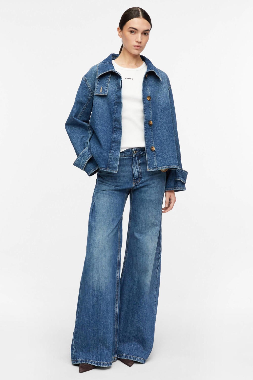comma wide leg jeans - mediumblauw