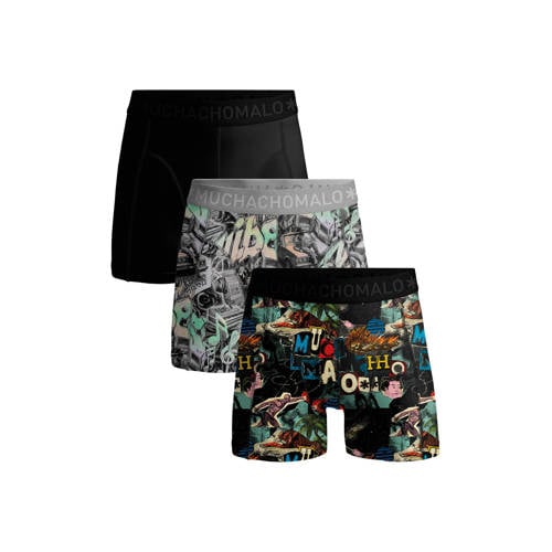 Muchachomalo boxershorts met print zwart/grijs (set van 3)