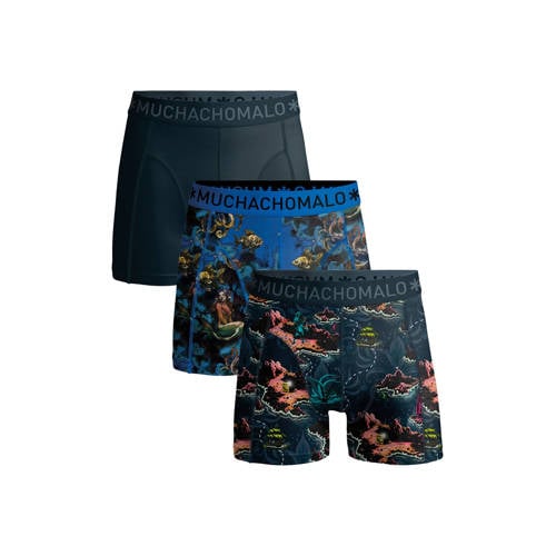 Muchachomalo boxershorts met print donkerblauw/blauw (set van 3)