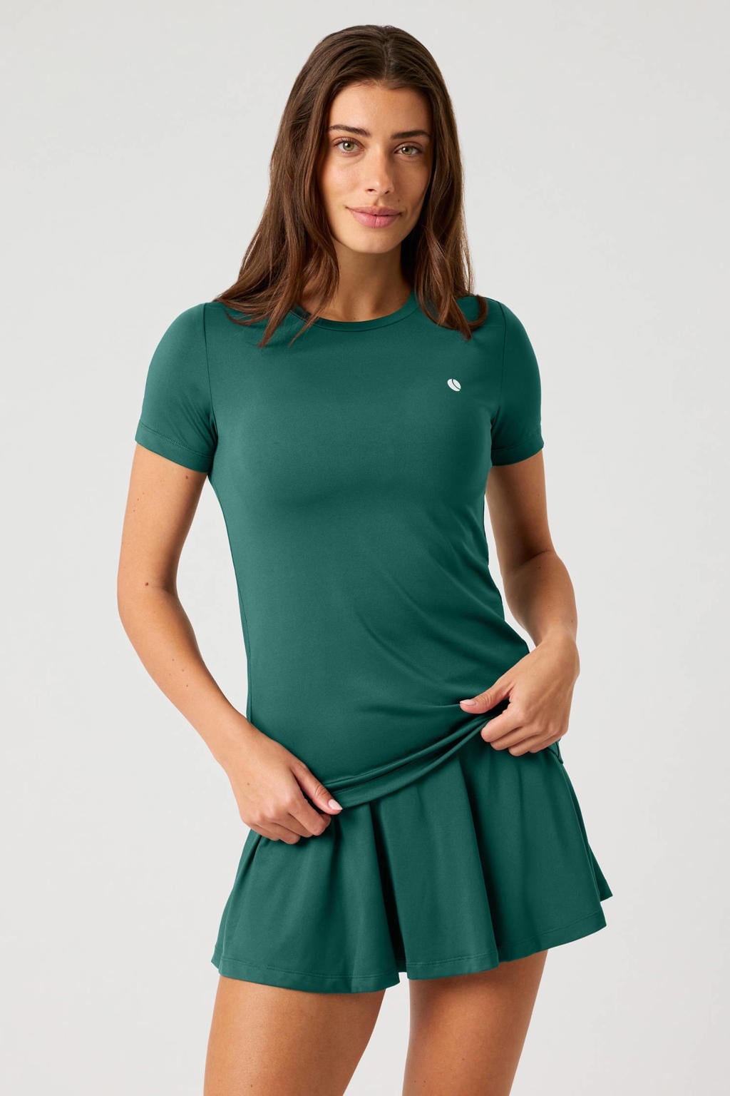 Donkergroene dames Björn Borg tennisshirt van polyester met effen, korte mouwen en ronde hals