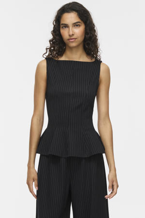 top met peplum en krijtstreep - zwart