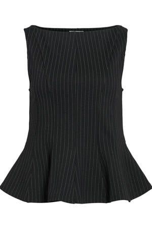 top met peplum en krijtstreep - zwart