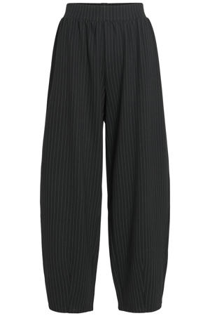 viscose barrel cropped broek met krijtstreep - zwart