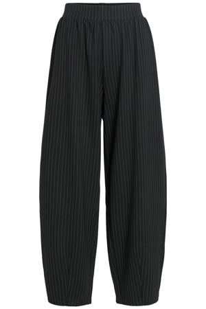 viscose barrel cropped broek met krijtstreep - zwart