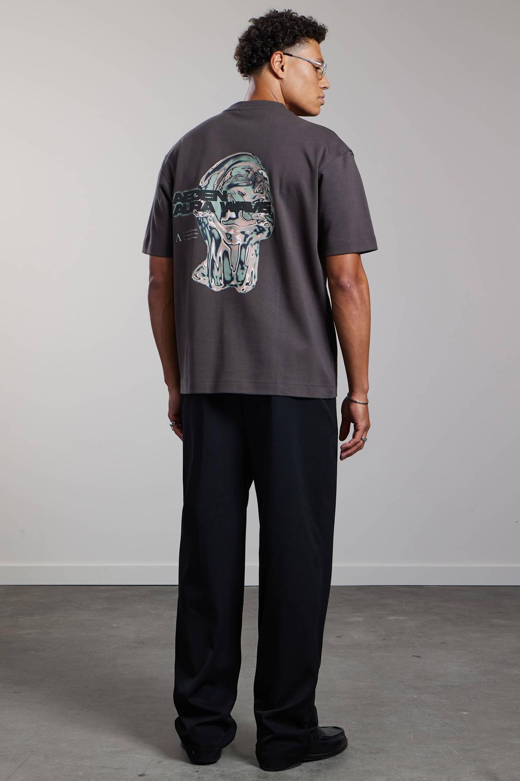 Grijze heren Aeden relaxed fit T-shirt van katoen met korte mouwen en ronde hals