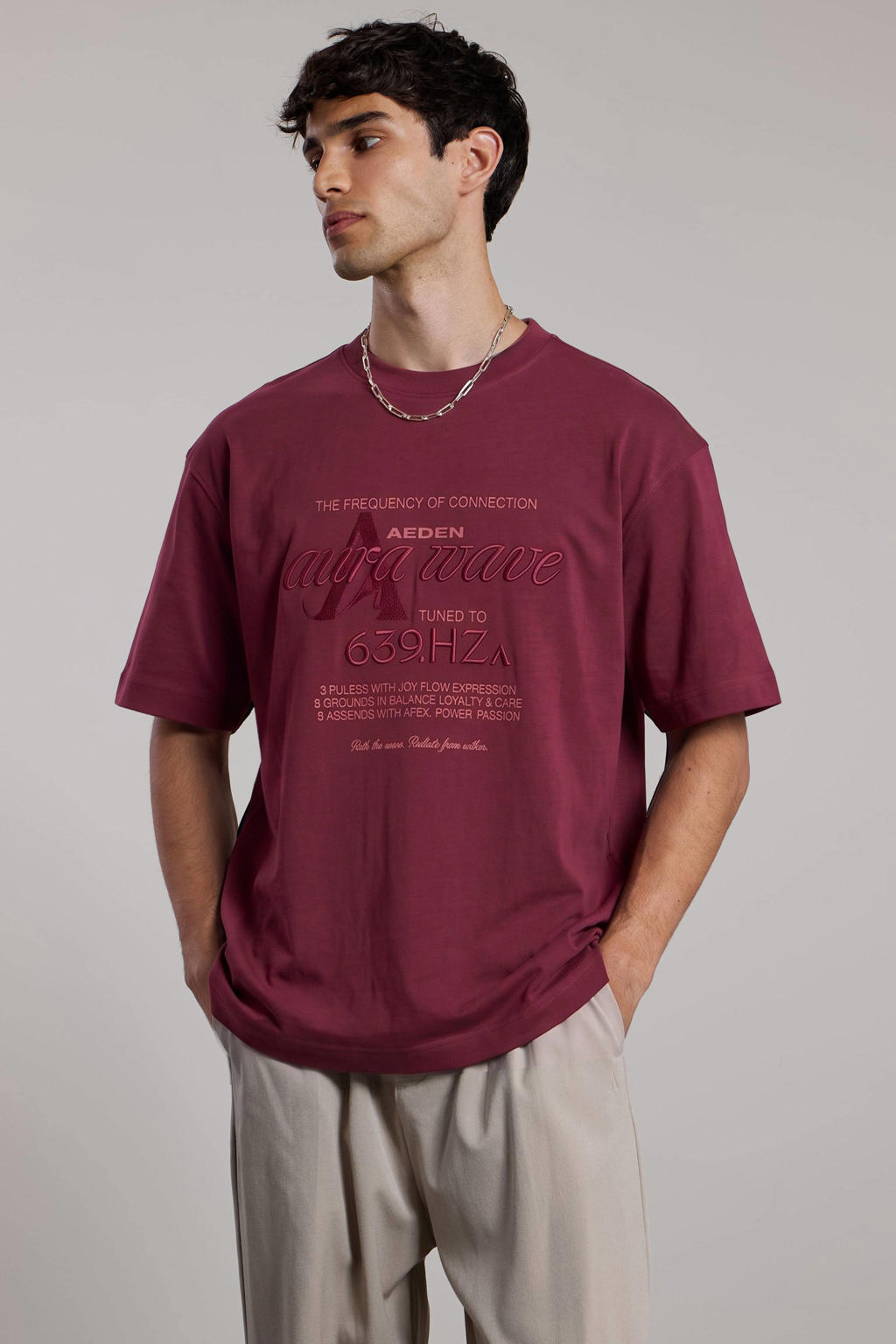 Aeden relaxed fit T-shirt met borduursels - bordeaux