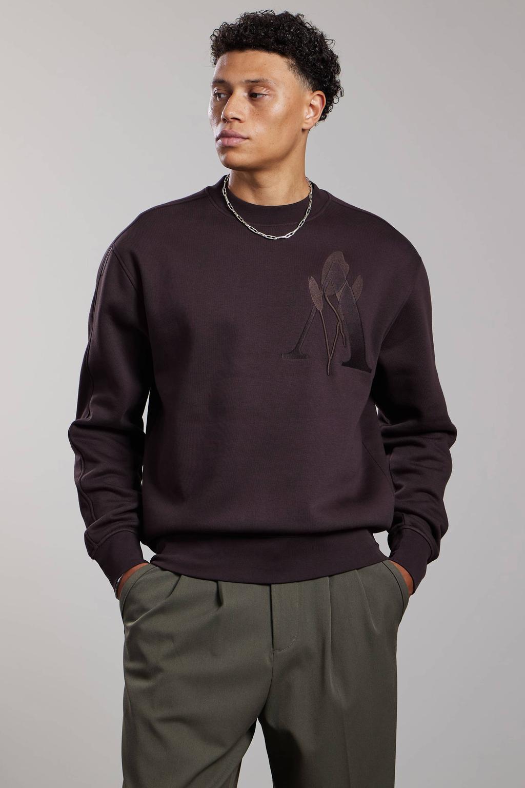 Aeden relaxed fit sweater met borduursels - ganache