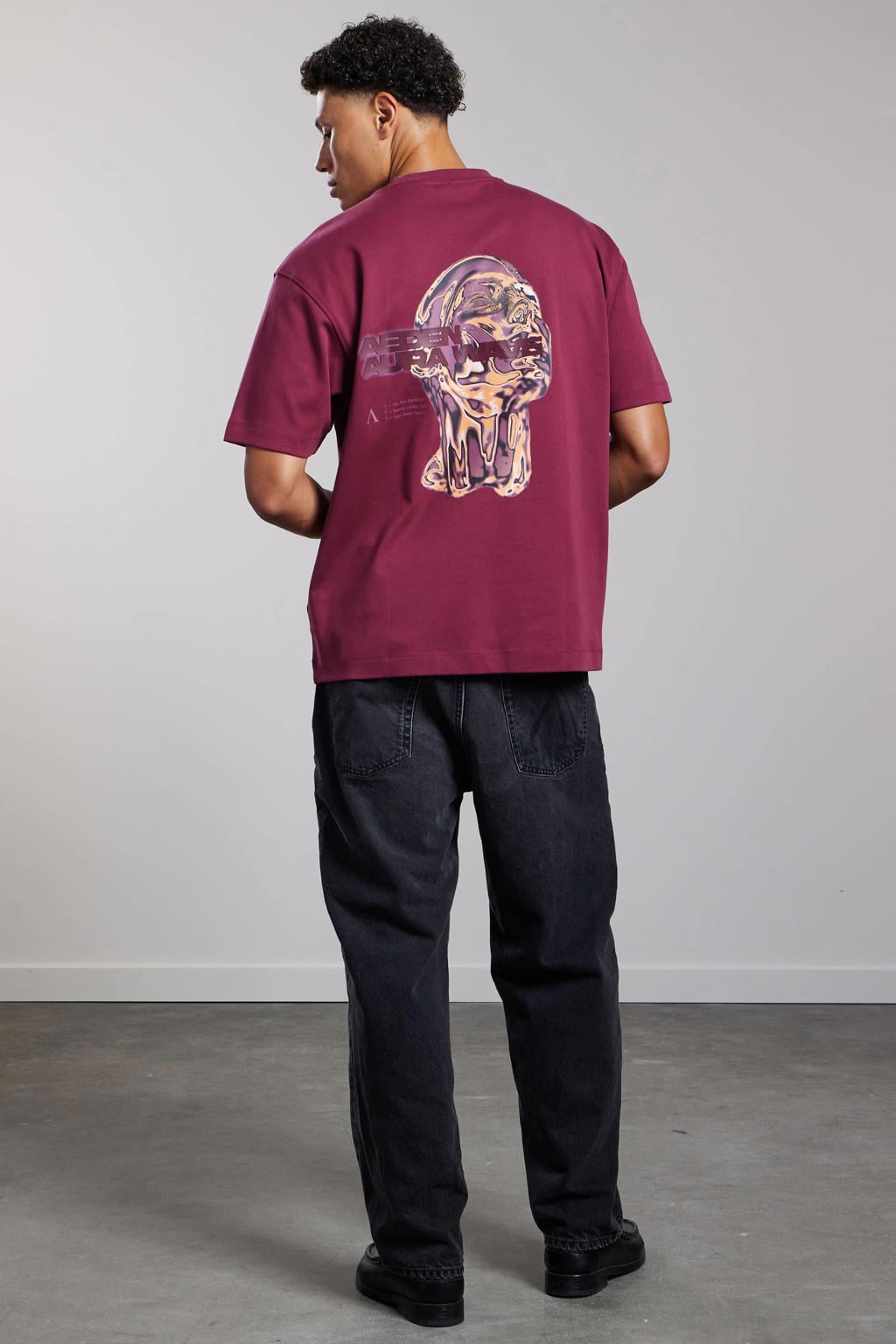 Roze heren Aeden relaxed fit T-shirt van katoen met korte mouwen en ronde hals