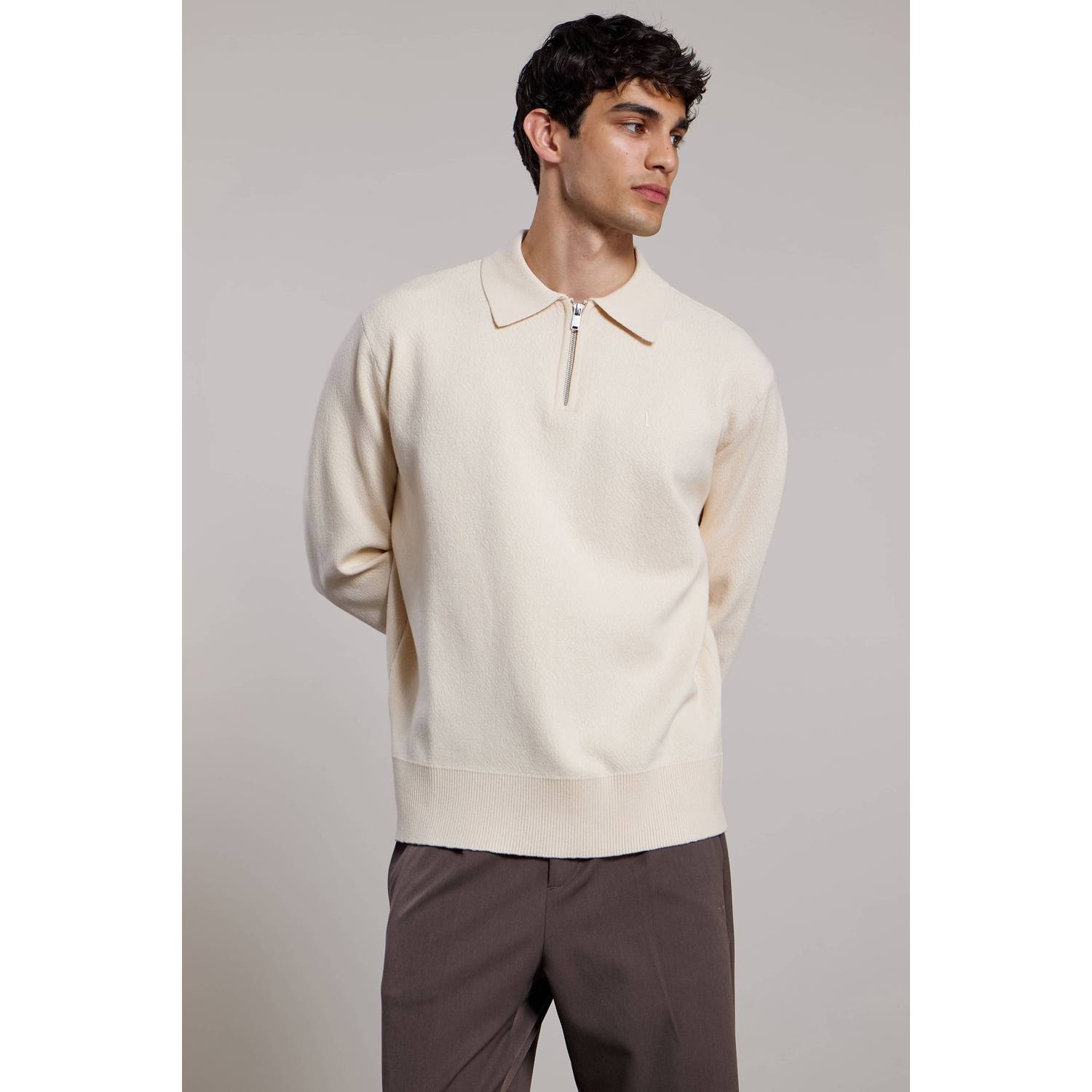 Aeden relaxed fit sweater wit cap grijs