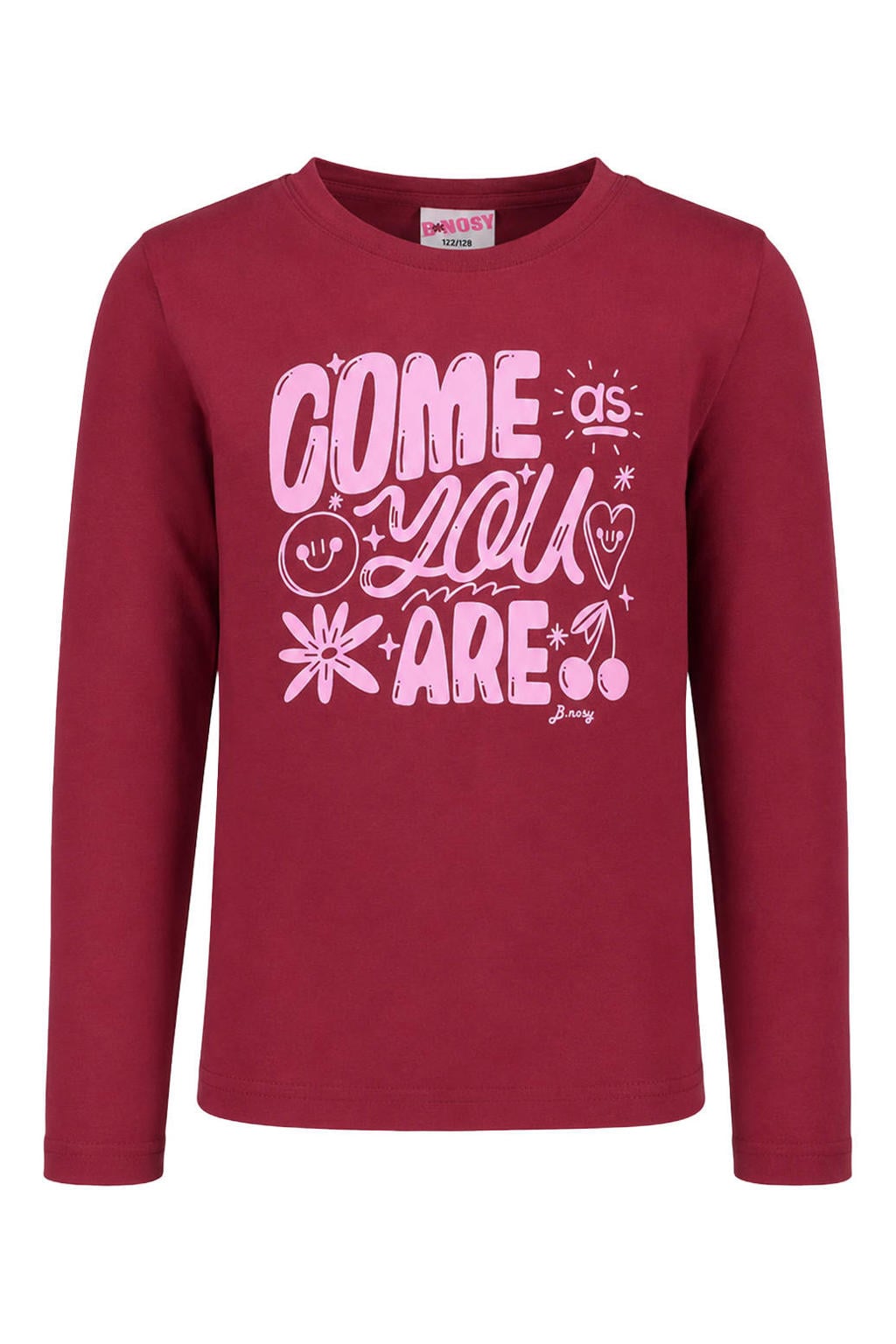 Donkerrode meisjes B.Nosy aansluitende longsleeve en tekst met printopdruk, lange mouwen en ronde hals