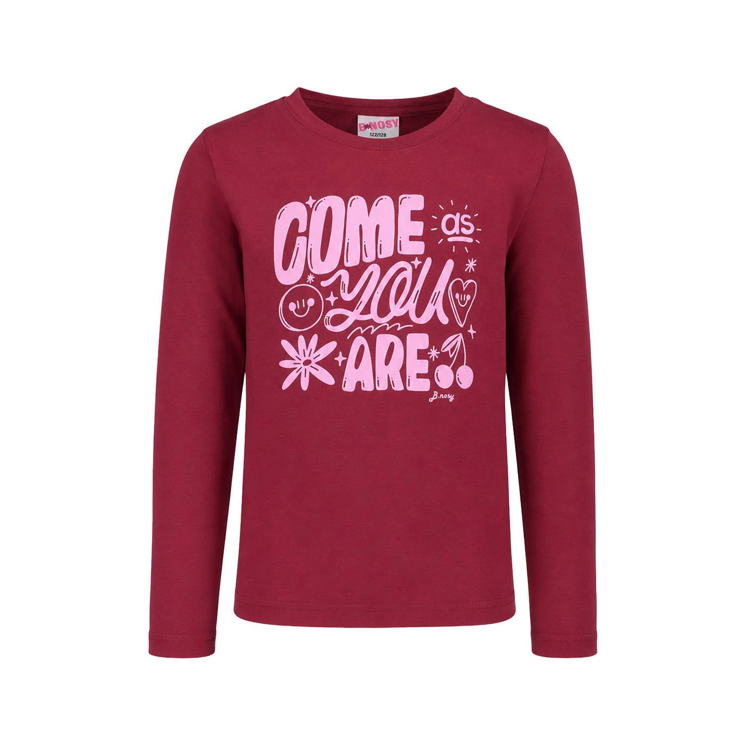 B.Nosy aansluitende longsleeve met print en tekst donkerrood