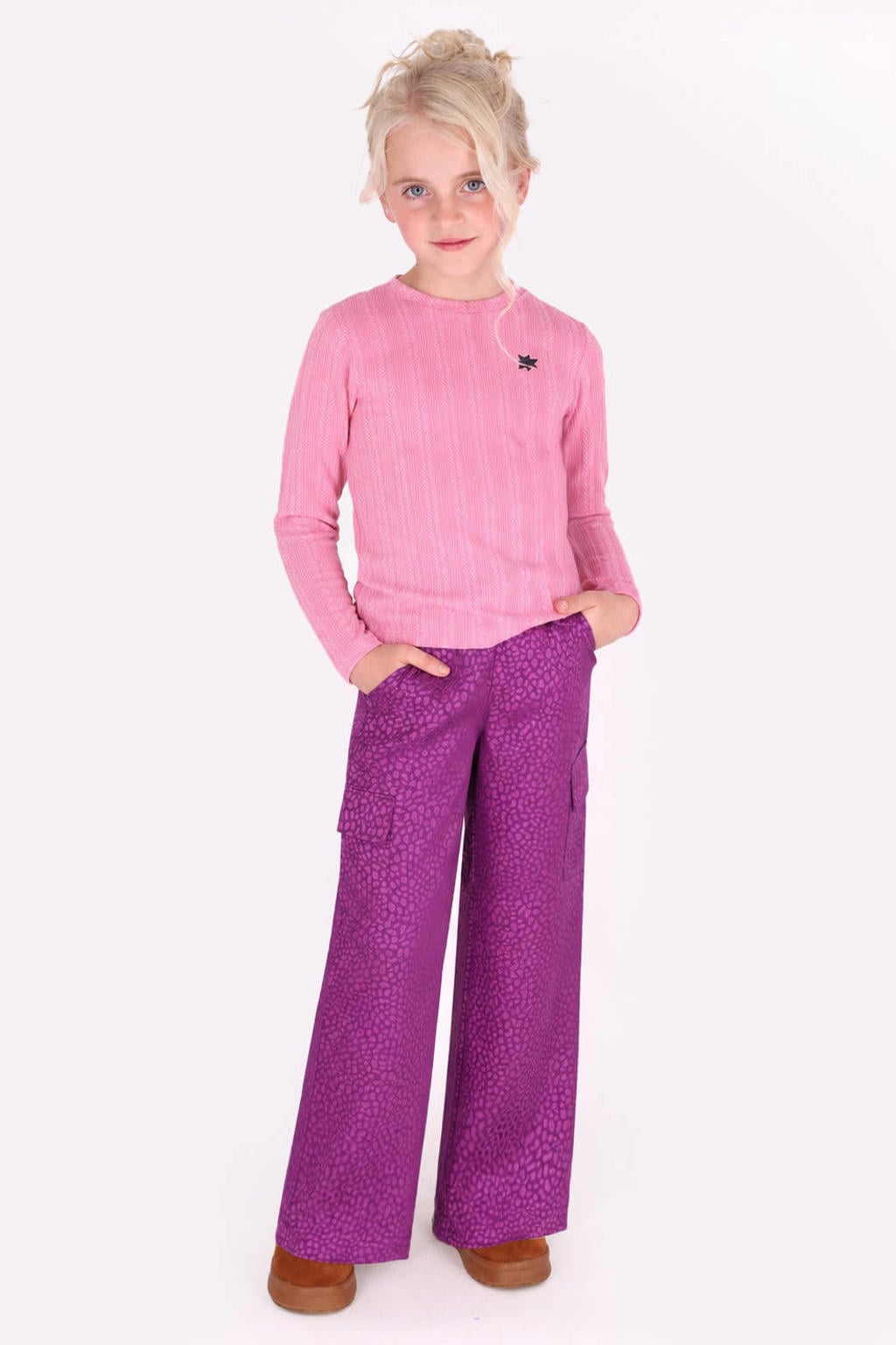 Roze meisjes B.Nosy aansluitende longsleeve van polyester met effen, lange mouwen, ronde hals en textuur