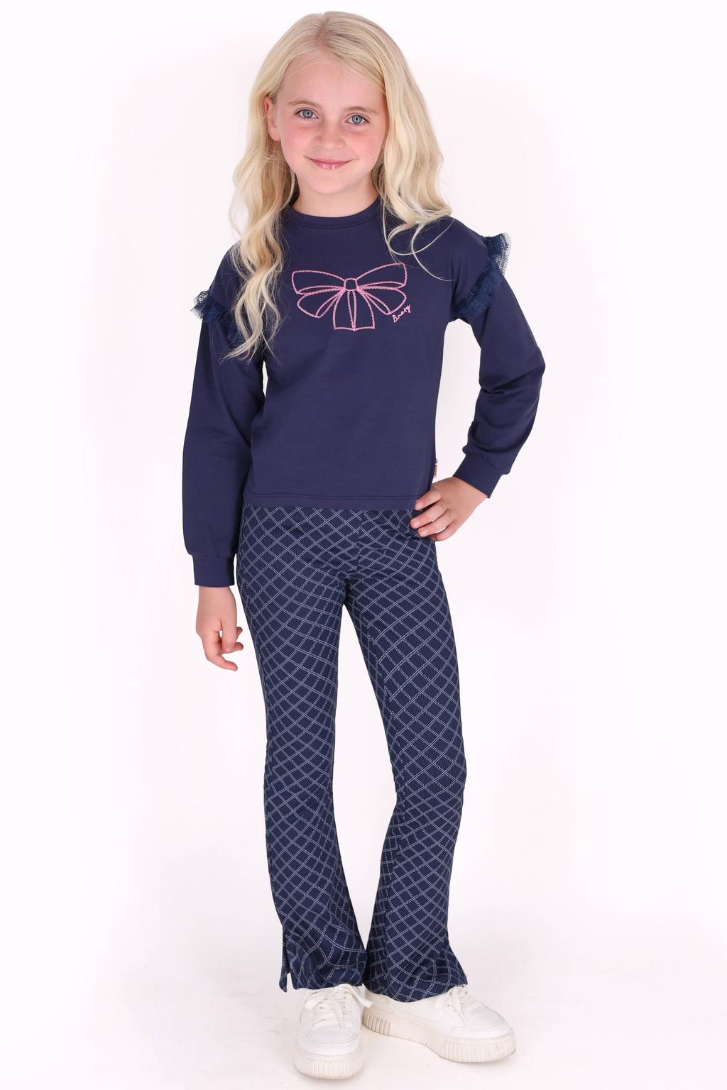 Donkerblauwe meisjes B.Nosy flared broek van stretchkatoen met regular waist en elastische tailleband