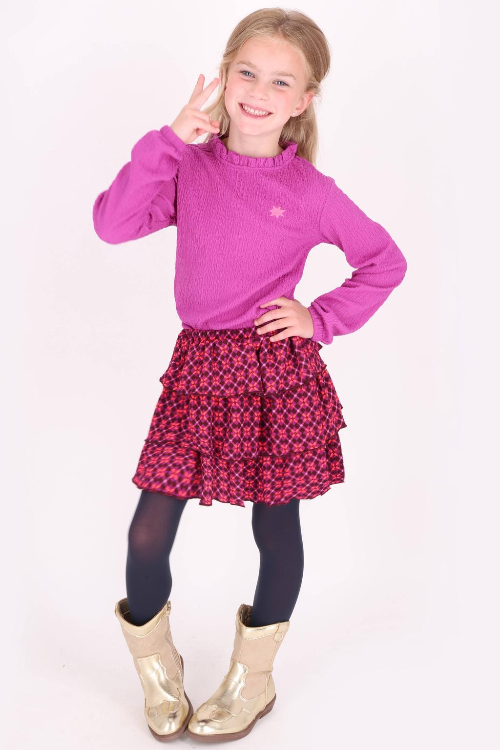 Roze en paarse meisjes B.Nosy korte strokenrok met print voorzien van
