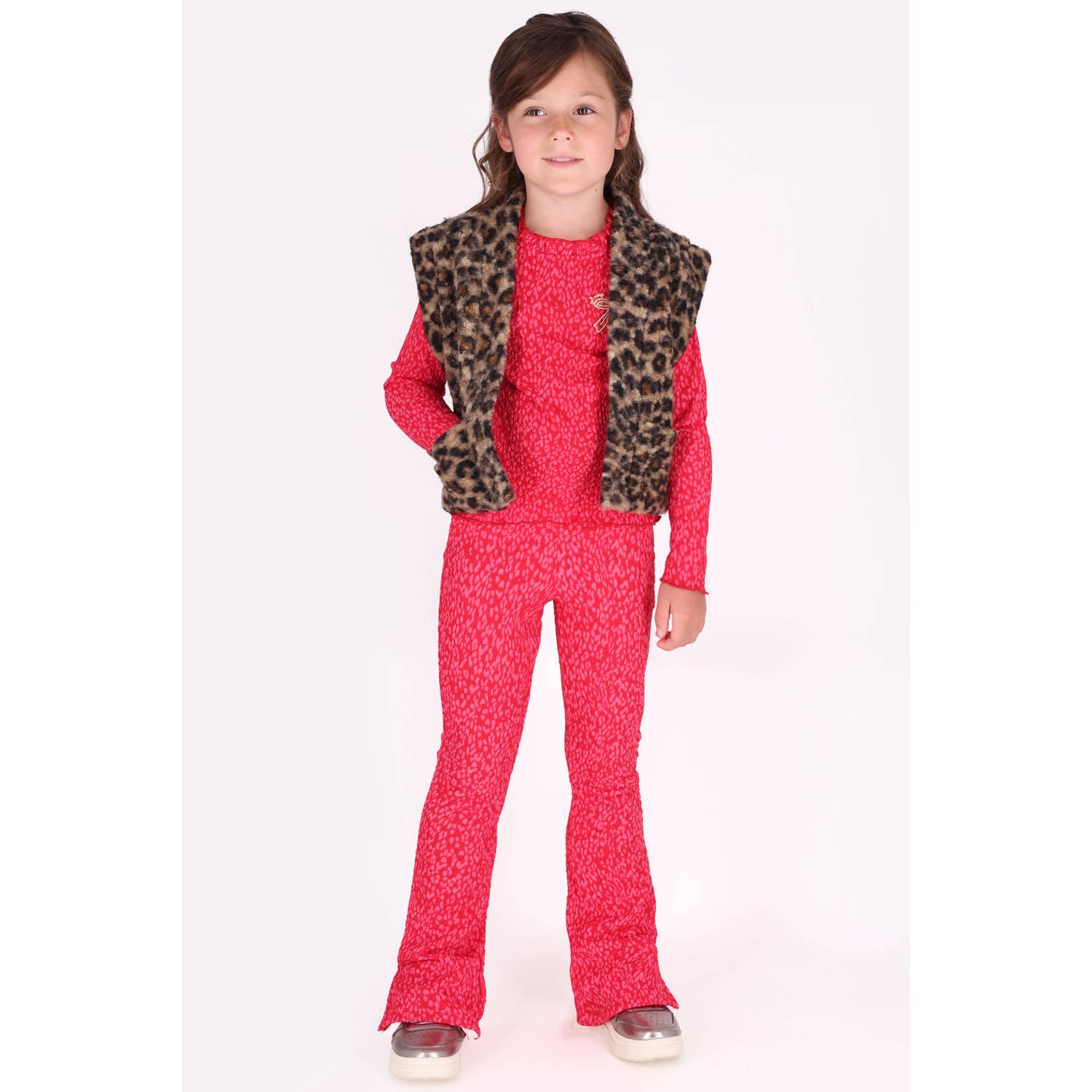 B.Nosy teddy rechtvallend gilet met panterprint bruin