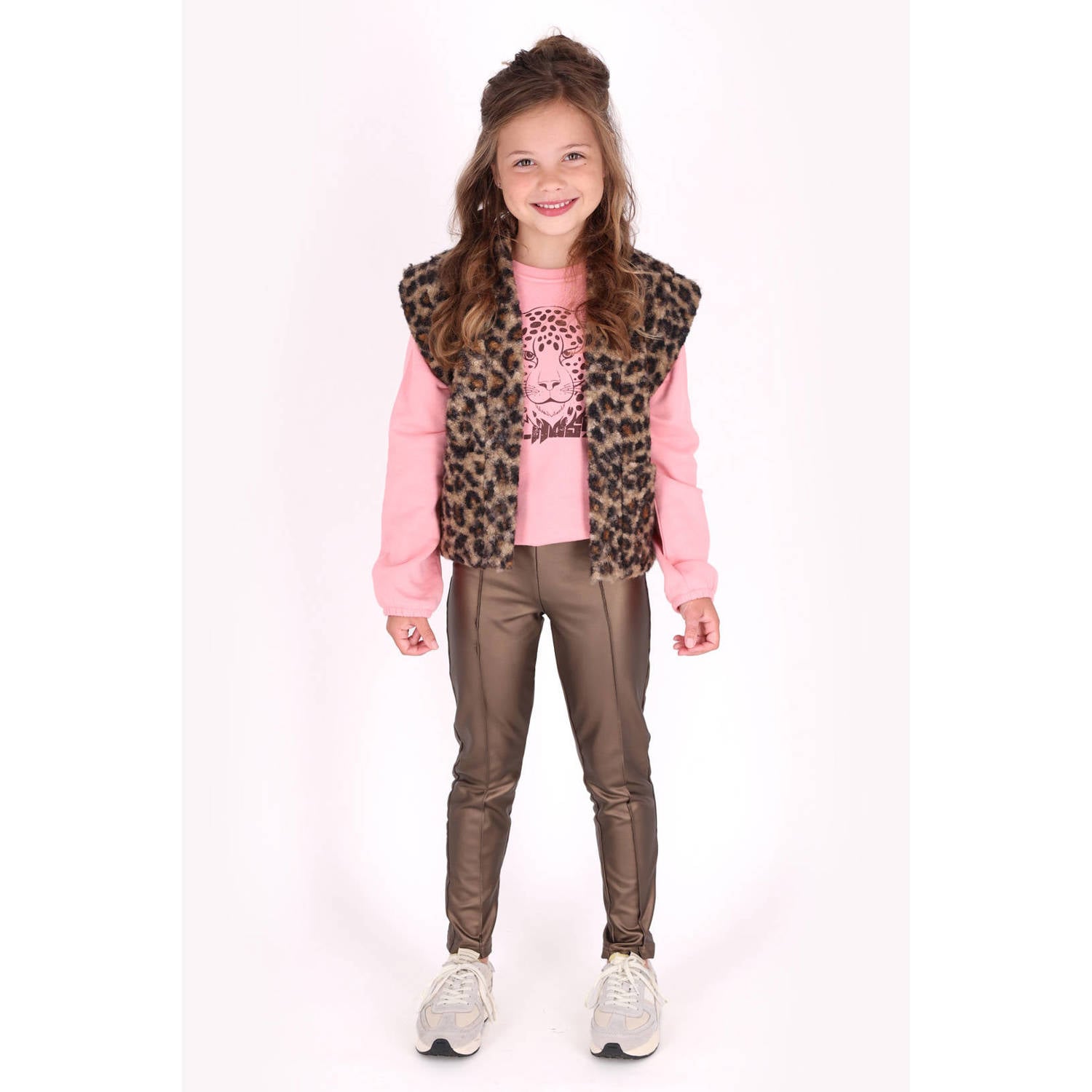 B.Nosy teddy rechtvallend gilet met panterprint bruin