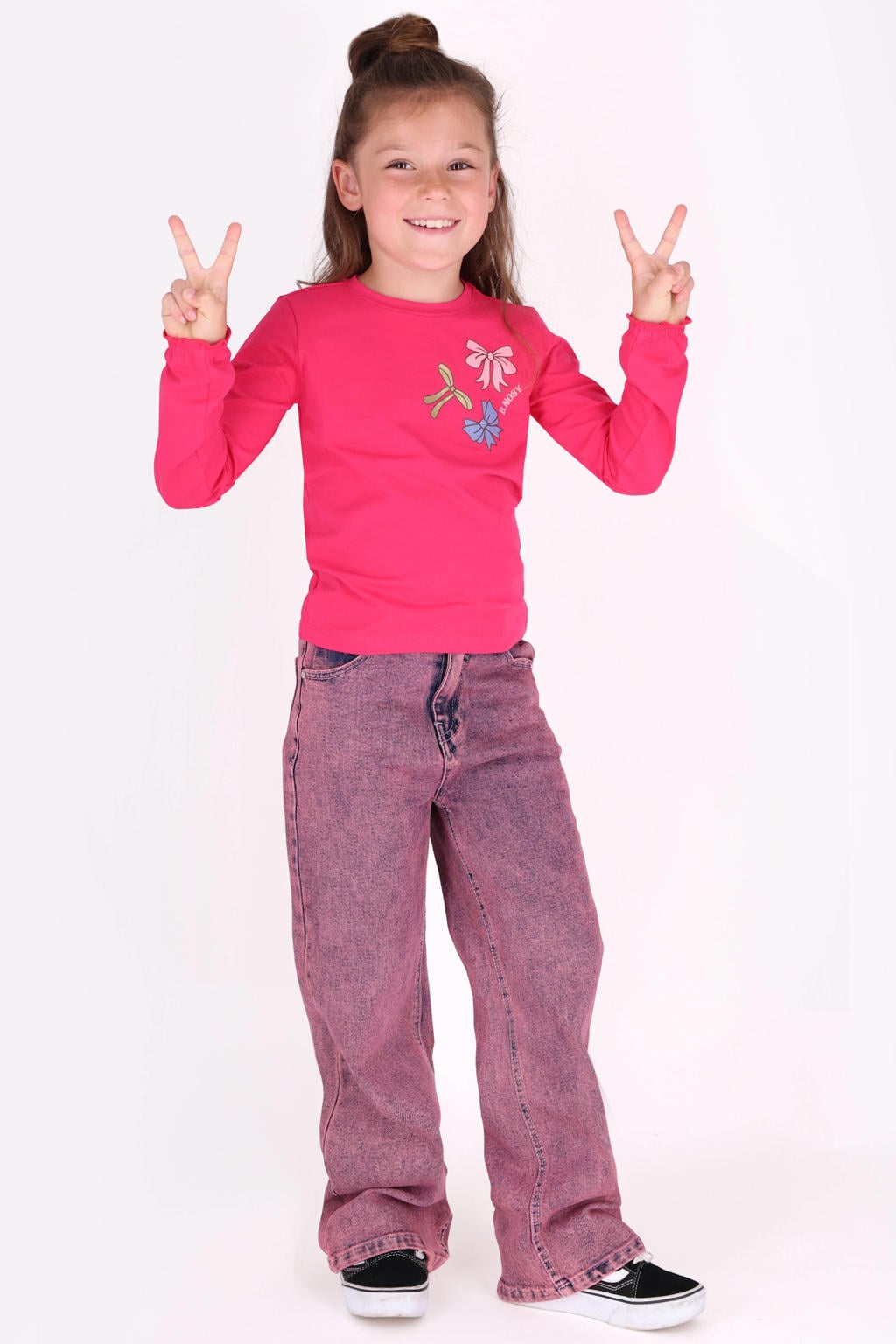 Roze meisjes B.Nosy aansluitende longsleeve van stretchkatoen met printopdruk, lange mouwen en ronde hals