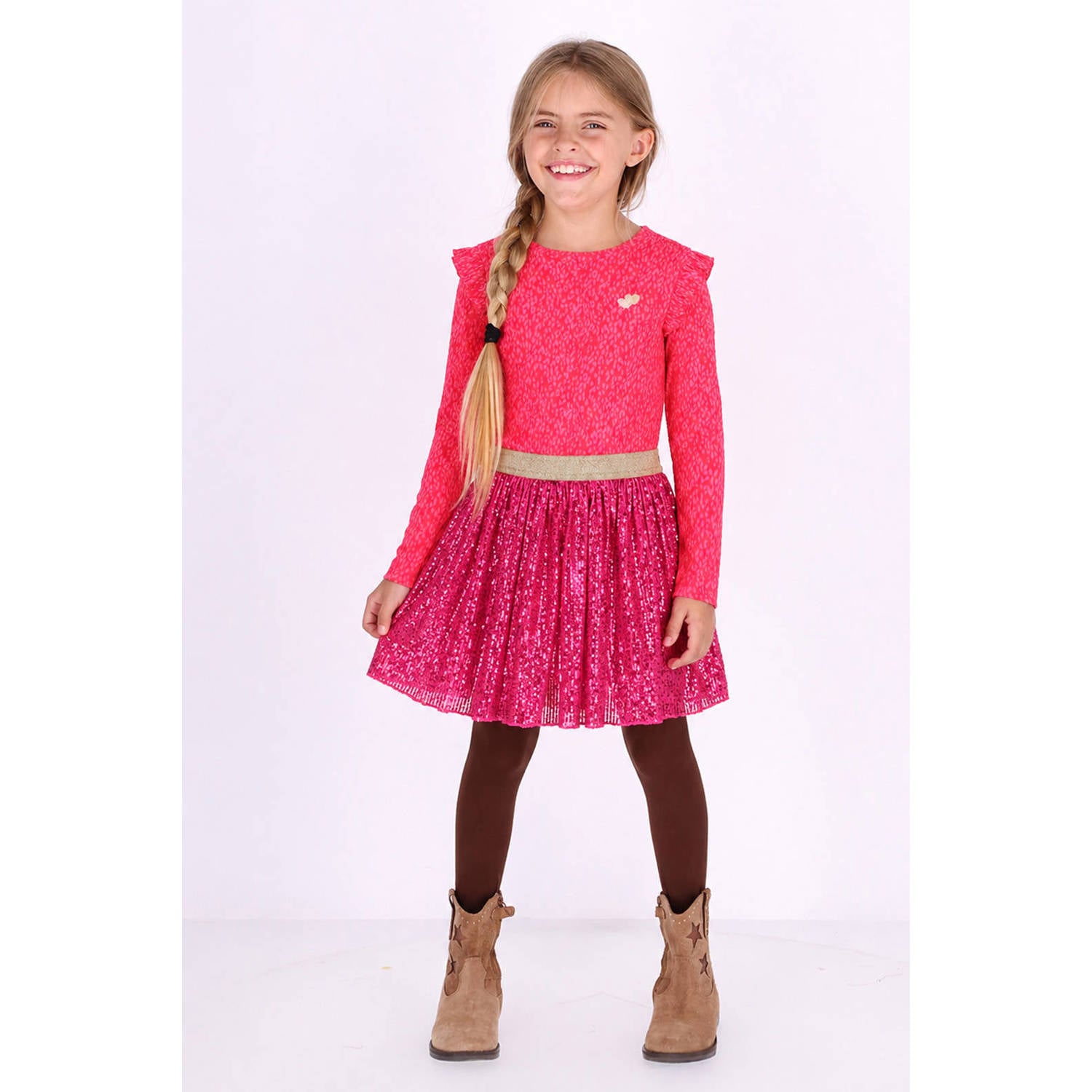 B.Nosy korte glitter jurk met pailletten en ruches roze