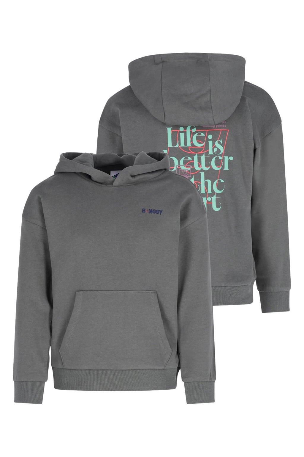 B.Nosy rechtvallende hoodie met backprint - grijsgroen
