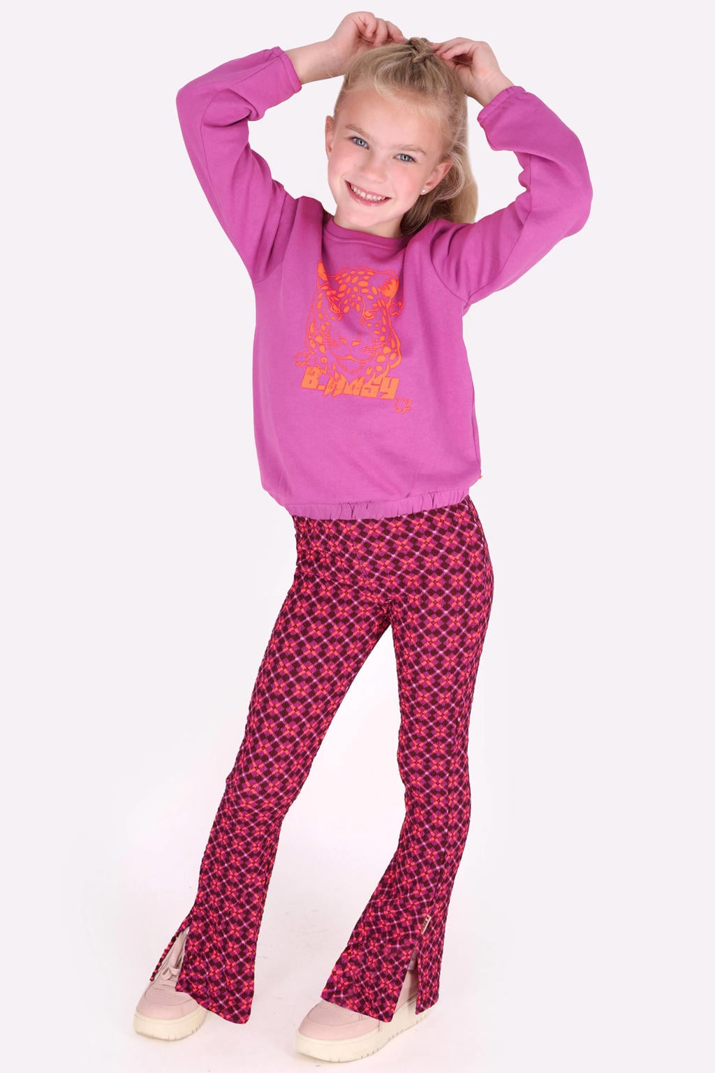 Paarse meisjes B.Nosy aansluitende sweater van katoen met printopdruk, lange mouwen en ronde hals