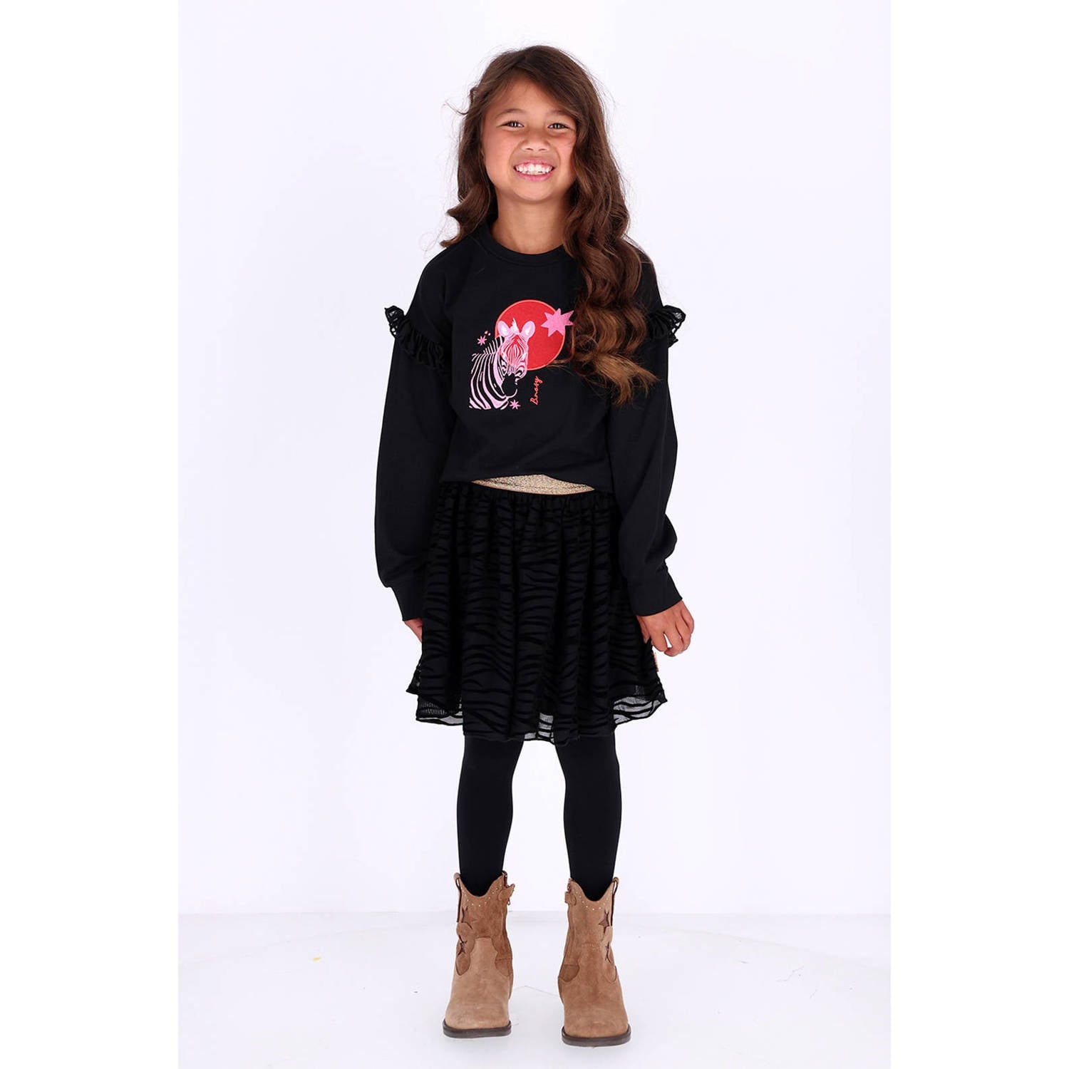 B.Nosy rechtvallende longsleeve met ruches zwart