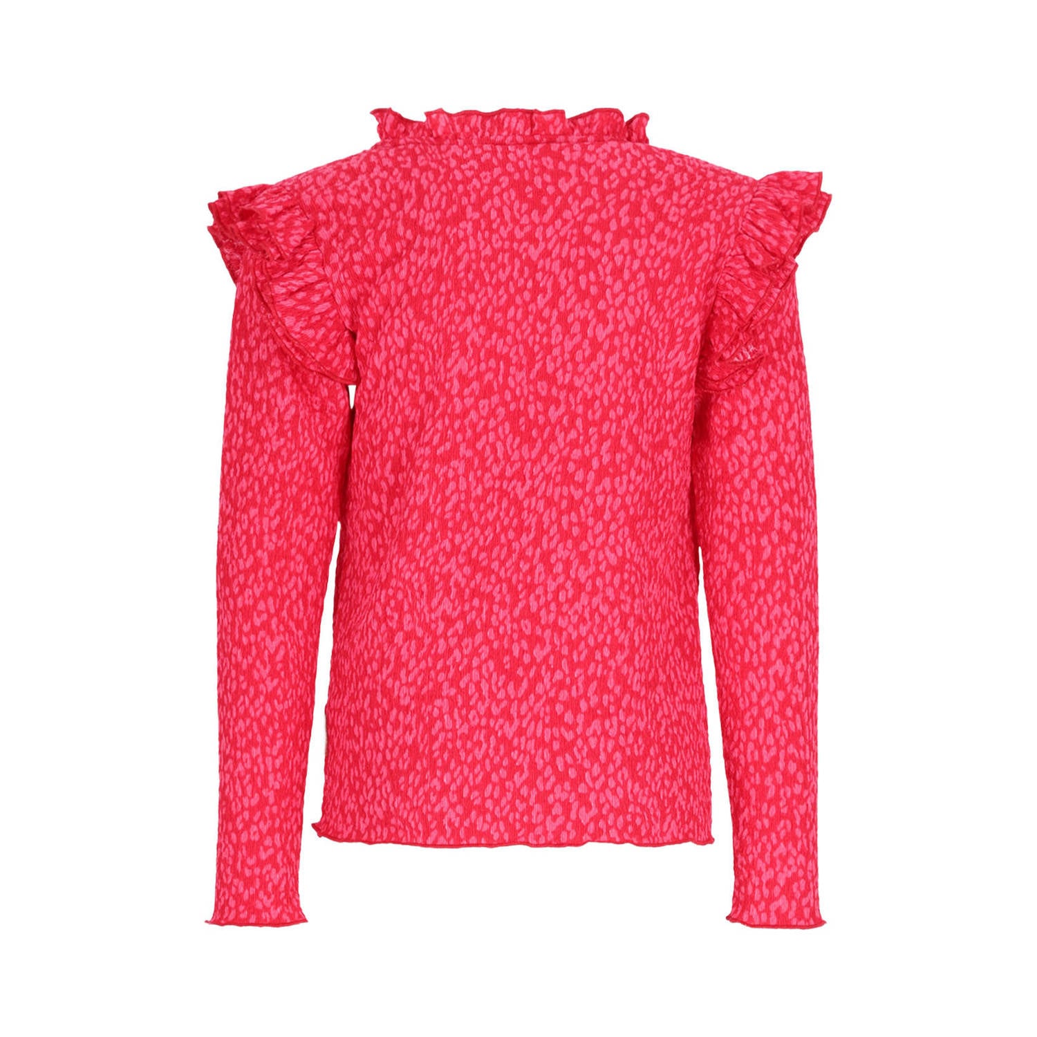 B.Nosy aansluitende longsleeve met ruches en print roze