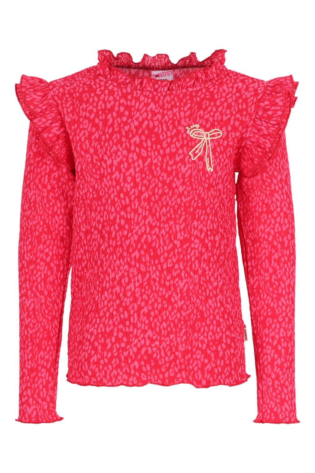 Roze meisjes B.Nosy aansluitende longsleeve en print van polyester met lange mouwen, opstaande kraag en ruches