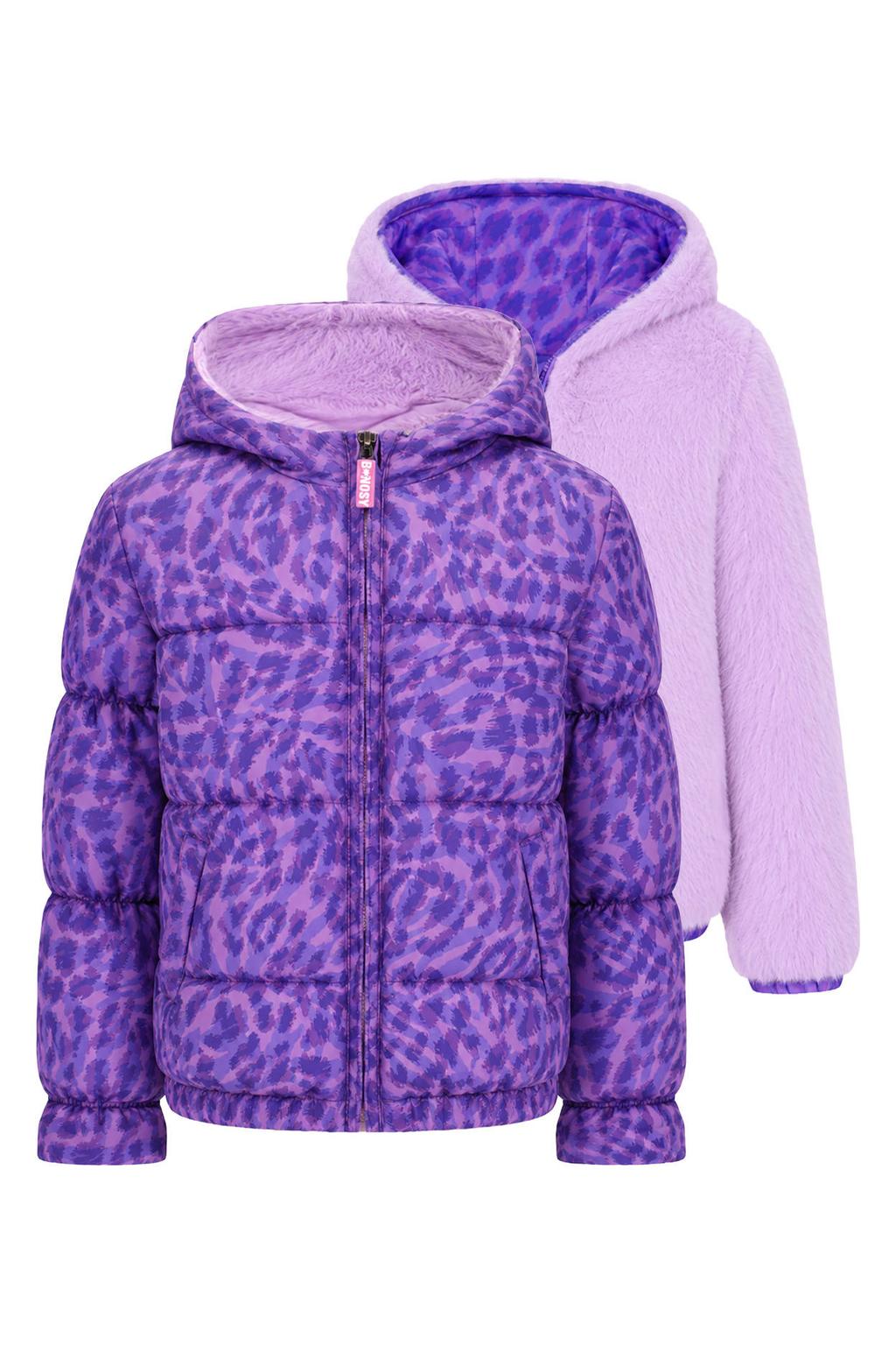 Paarse meisjes B.Nosy reversible winterjas van polyester met lange mouwen, capuchon en ritssluiting