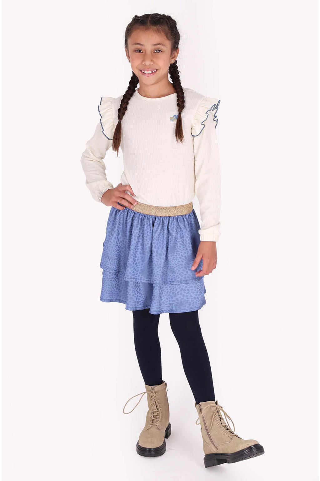 B.Nosy midi jurk met ruches - blauw