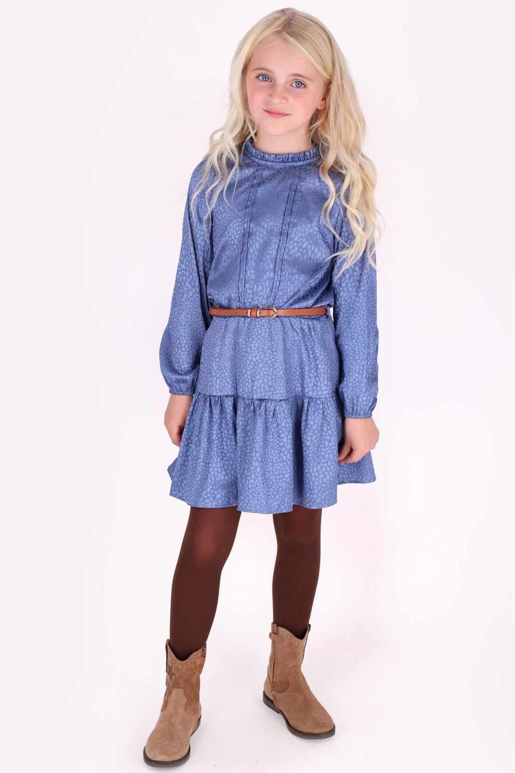 B.Nosy midi jurk met ceintuur en print - blauw